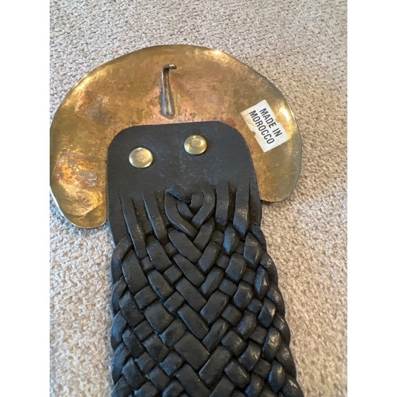 Vintage BLACK BRAIDED BELT BRASS BUCKLE MADE IN MOROCCO - Picture 6 of 8